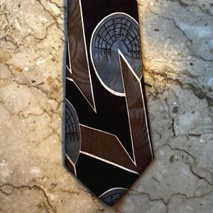 Vintage Mens Eláan Tie Maroon/Tan/Grey-Blue Geometric Shapes Excellent Condition